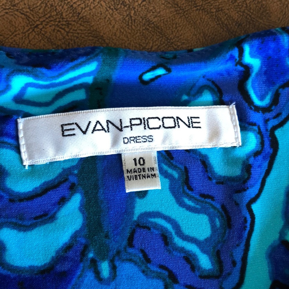 EVAN PICONE Blue Green V-Neck Dress Size 10 - Picture 4 of 8
